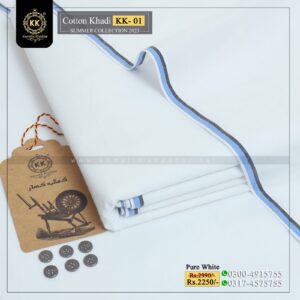 KK-01 Pure White Kamalia Khaddar Summer Collection