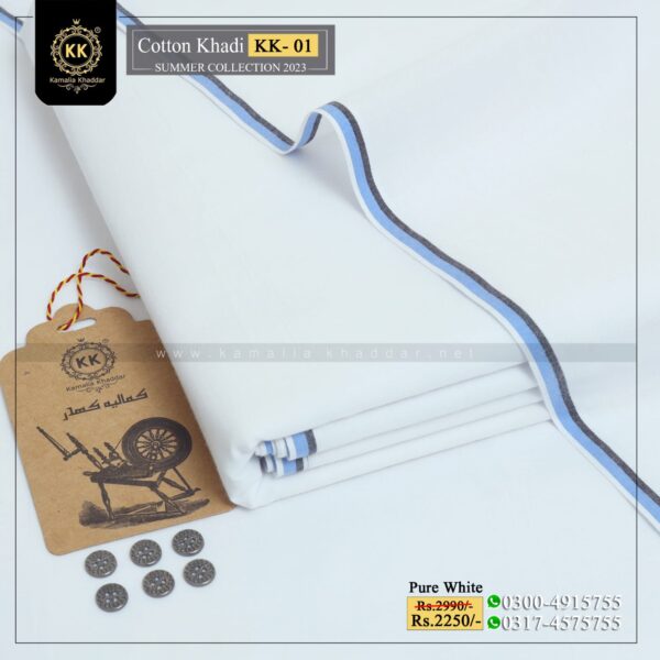 KK-01 Pure White Kamalia Khaddar Summer Collection