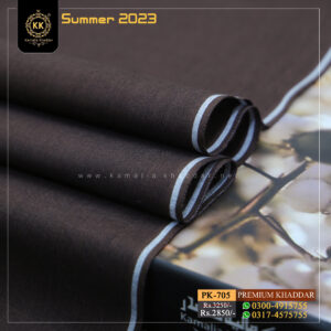 PK-705 Chocolate Brown Kamalia Khaddar is made with 100% Pure Cotton Khaddar. Clad yourself in the bright colors of this soft comfortable earthy texture Summer Khadi Cotton Kamalia Khaddar 2023 and be admired in the summer season.