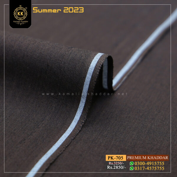 PK-705 Chocolate Brown Kamalia Khaddar is made with 100% Pure Cotton Khaddar. Clad yourself in the bright colors of this soft comfortable earthy texture Summer Khadi Cotton Kamalia Khaddar 2023 and be admired in the summer season.