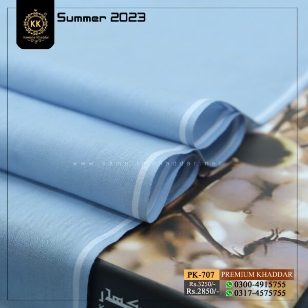 PK-707 Kamalia Khaddar is made with 100% Pure Cotton Khaddar. Clad yourself in the bright colors of this soft comfortable earthy texture Summer Khadi Cotton Kamalia Khaddar 2023 and be admired in the summer season.