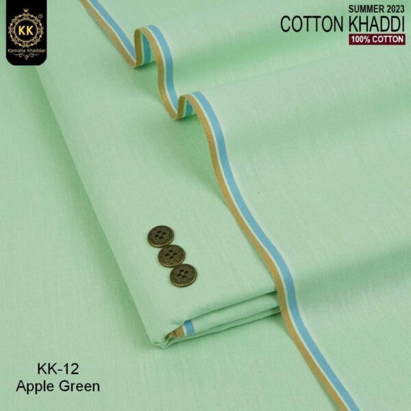 KK-12 Apple Green Summer Cotton Khadi Khaddar of Kamalia made with 100% Pure Cotton Khaddar