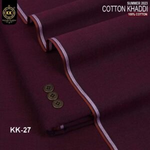 KK-27 Maroon Red Summer Khaddar Of Kamalia Royal made with 100% Pure Cotton Khaddar