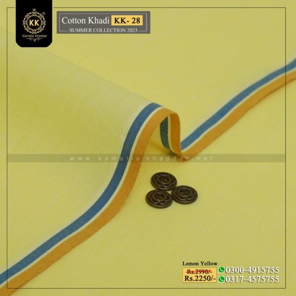 KK-28 Lemon Yellow Kamalia Khaddar Summer Collection