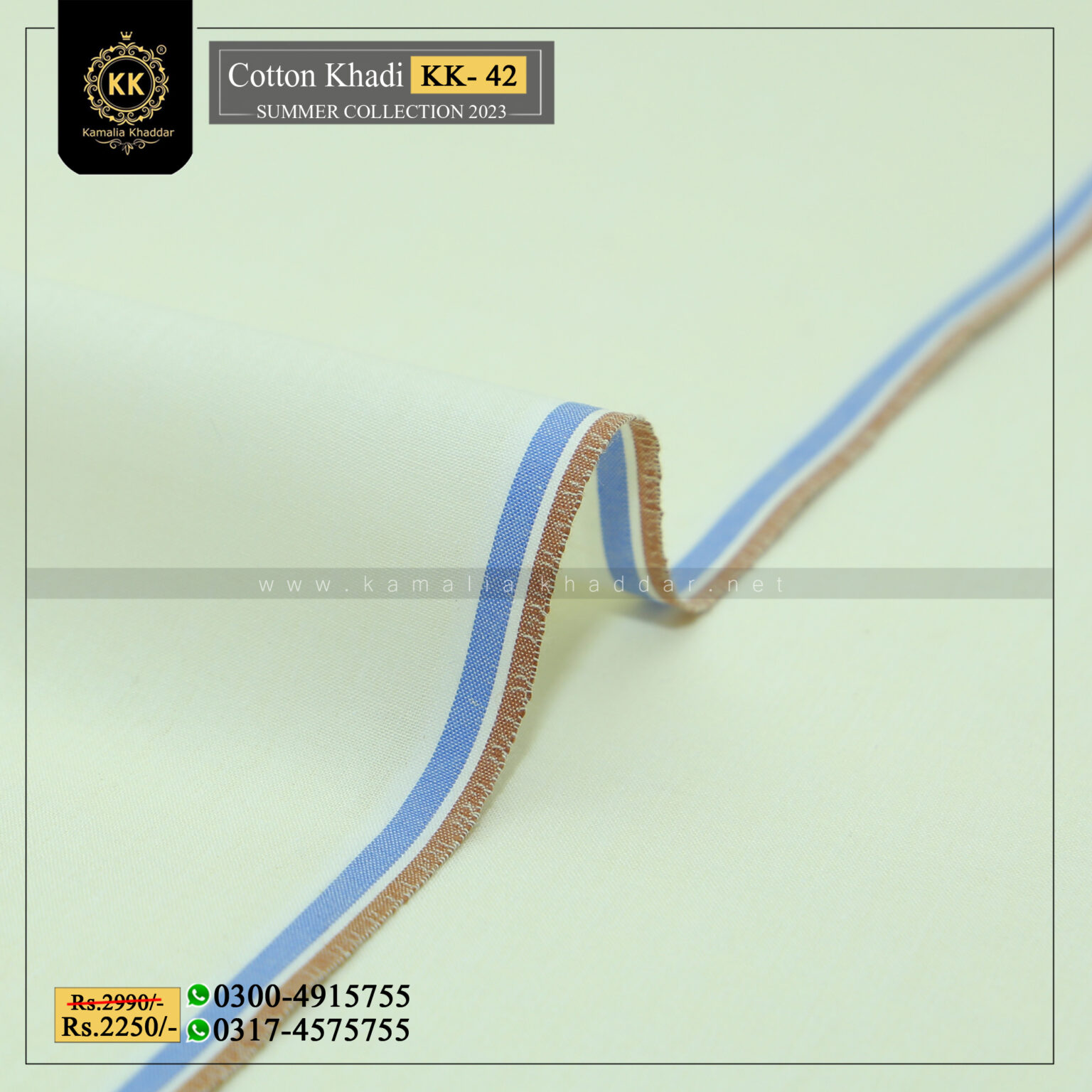 KK-42 Summer Cotton Khadi Khaddar of Kamalia made with 100% Pure Cotton Khaddar