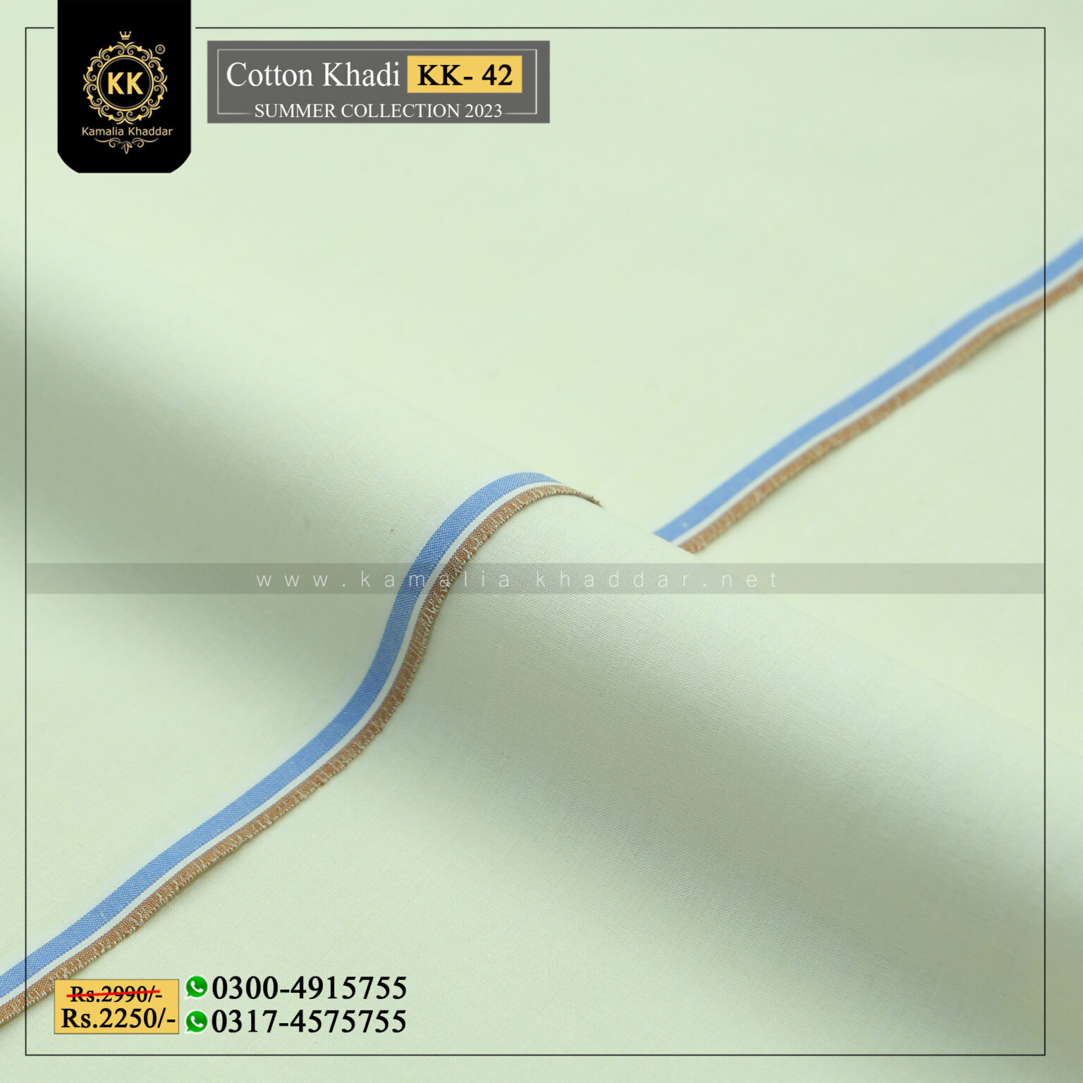 KK-42 Summer Cotton Khadi Khaddar of Kamalia made with 100% Pure Cotton Khaddar