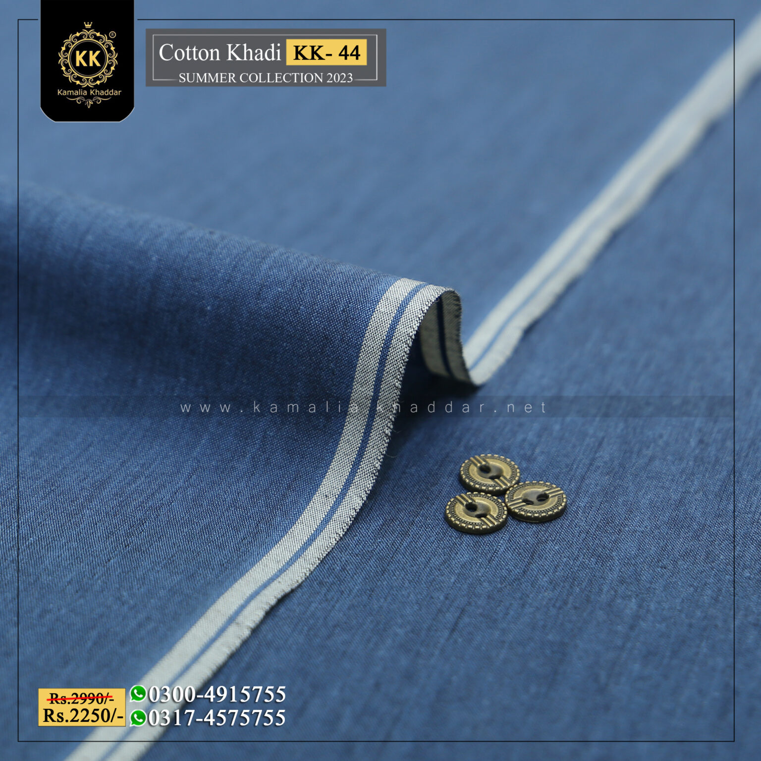 KK-44 Summer Cotton Khadi Khaddar of Kamalia made with 100% Pure Cotton Khaddar