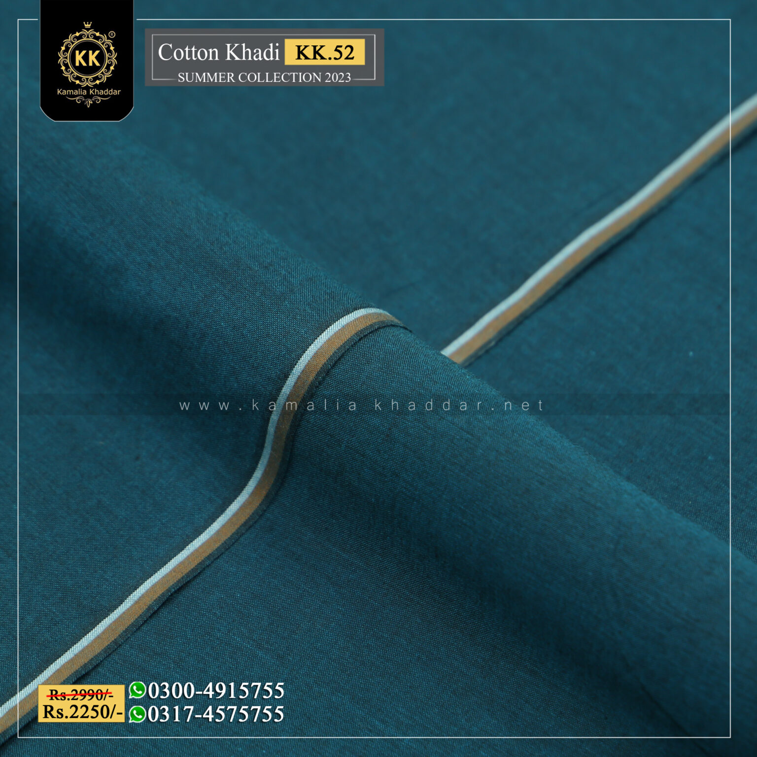 KK-52 Zink Summer Cotton Khadi Khaddar of Kamalia made with 100% Pure Cotton Khaddar