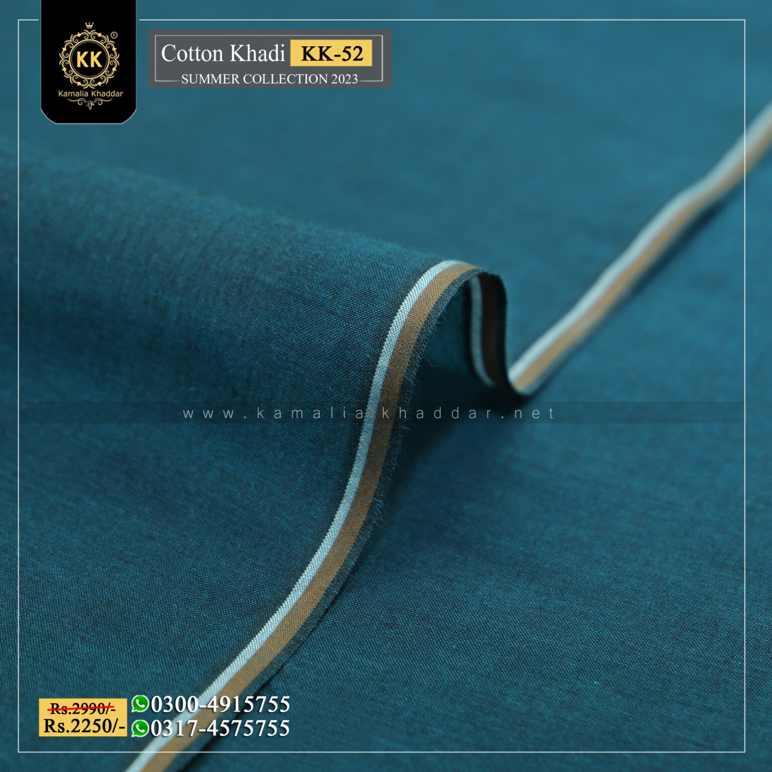 KK-52 Zink Summer Cotton Khadi Khaddar of Kamalia made with 100% Pure Cotton Khaddar