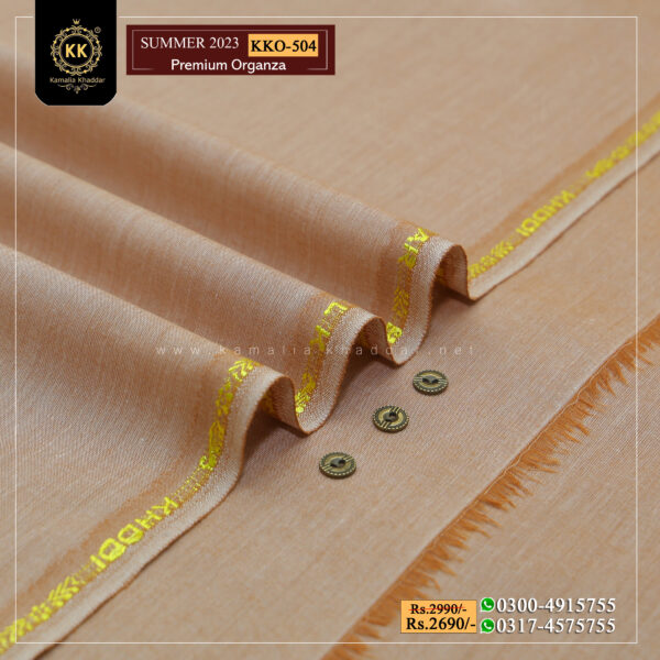 KKO-504 Premium Organza Kamalia Premium Khaddar is made with 100% Pure Cotton Khaddar. Clad yourself in the bright colors of this soft comfortable earthy texture Summer Khadi Cotton Kamalia Khaddar 2023 and be admired in the summer season.