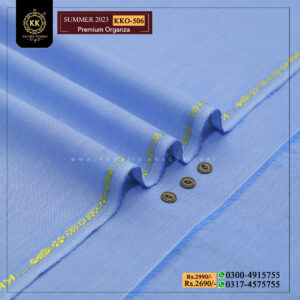 KKO-506 Sky Blue Premium Organza Kamalia Premium Khaddar is made with 100% Pure Cotton Khaddar. Clad yourself in the bright colors of this soft comfortable earthy texture Summer Khadi Cotton Kamalia Khaddar 2023 and be admired in the summer season.