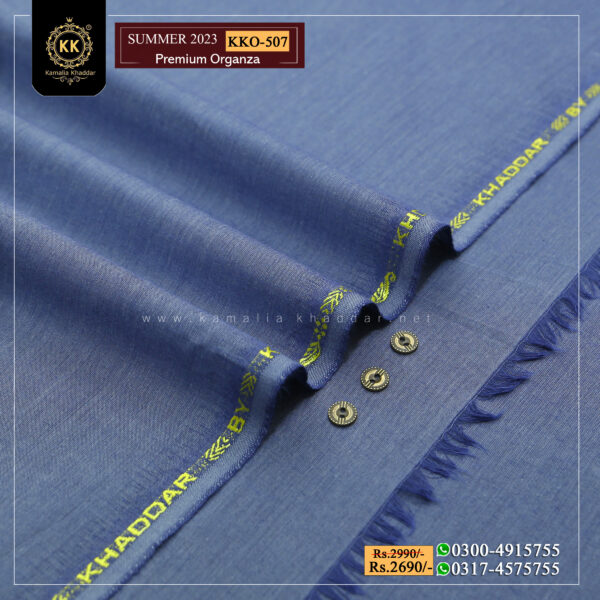 KKO-507 Premium Organza Kamalia Premium Khaddar is made with 100% Pure Cotton Khaddar. Clad yourself in the bright colors of this soft comfortable earthy texture Summer Khadi Cotton Kamalia Khaddar 2023 and be admired in the summer season.