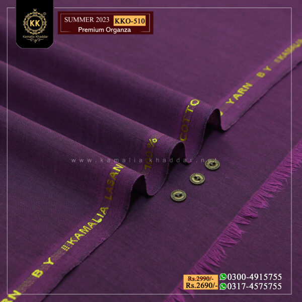 KKO-510 Premium Organza Kamalia Premium Khaddar is made with 100% Pure Cotton Khaddar. Clad yourself in the bright colors of this soft comfortable earthy texture Summer Khadi Cotton Kamalia Khaddar 2023 and be admired in the summer season.