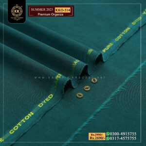 KKO-514 Ferozi Premium Organza Kamalia Premium Khaddar is made with 100% Pure Cotton Khaddar. Clad yourself in the bright colors of this soft comfortable earthy texture Summer Khadi Cotton Kamalia Khaddar 2023 and be admired in the summer season.