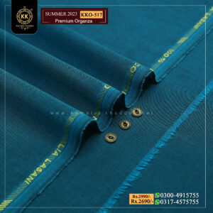 KKO-517 Ferozi Premium Organza Kamalia Premium Khaddar is made with 100% Pure Cotton Khaddar. Clad yourself in the bright colors of this soft comfortable earthy texture Summer Khadi Cotton Kamalia Khaddar 2023 and be admired in the summer season.