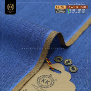 LK-214 Denium Blue Lawn Khadi Khaddar of Kamalia made with 100% Pure Cotton Khaddar. Clad yourself in the bright colors of this soft comfortable earthy texture Summer Khadi Cotton Kamalia Khaddar 2023 and be admired in the summer season.