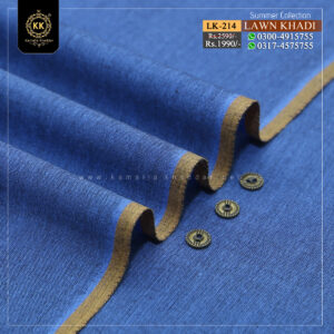 LK-214 Denium Blue Lawn Khadi Khaddar of Kamalia made with 100% Pure Cotton Khaddar. Clad yourself in the bright colors of this soft comfortable earthy texture Summer Khadi Cotton Kamalia Khaddar 2023 and be admired in the summer season.