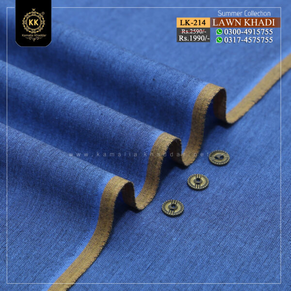 LK-214 Denium Blue Lawn Khadi Khaddar of Kamalia made with 100% Pure Cotton Khaddar. Clad yourself in the bright colors of this soft comfortable earthy texture Summer Khadi Cotton Kamalia Khaddar 2023 and be admired in the summer season.