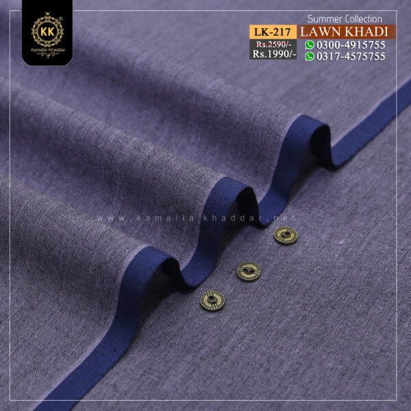 LK-217 Denium Blue Lawn Khadi Khaddar of Kamalia made with 100% Pure Cotton Khaddar. Clad yourself in the bright colors of this soft comfortable earthy texture Summer Khadi Cotton Kamalia Khaddar 2023 and be admired in the summer season.