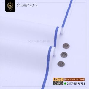 PK-701 Premium White Khaddar Summer Collection
