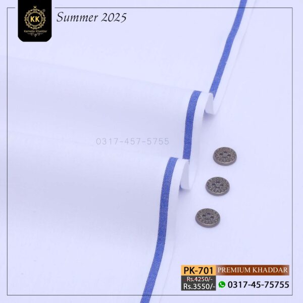 PK-701 Premium White Khaddar Summer Collection