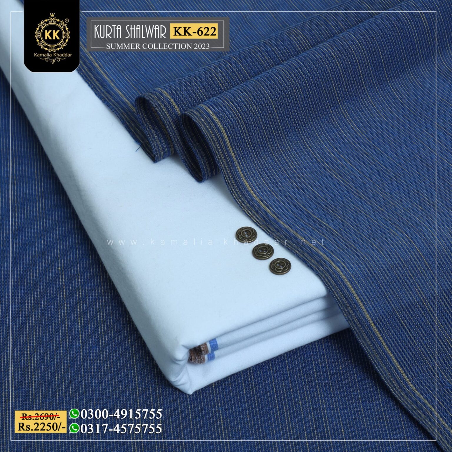 KK-622 Designer Khaddar Kurta With White Shalwar Kamalia Khaddar Summer Collection