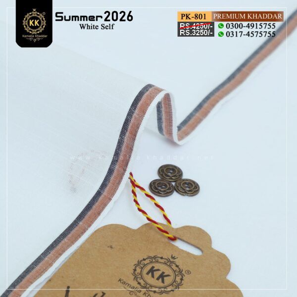 PK-801 White Self Premium Slub Designer Summer Khaddar PK-801 White Self Premium Slub Designer Summer Khaddar