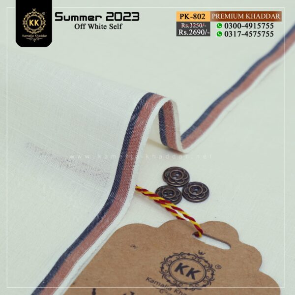PK-802 OFF-WHITE SELF Premium Slub Designer Summer Khaddar Kamalia Khaddar Summer Collection