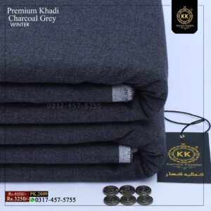 PK-2009 Premium Charcoal Grey Winter Khaddar 2024-25