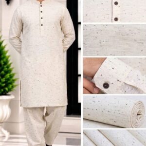 HM-608 Black Dotted Cream HANDMADE Khadi Handicraft Khaddar