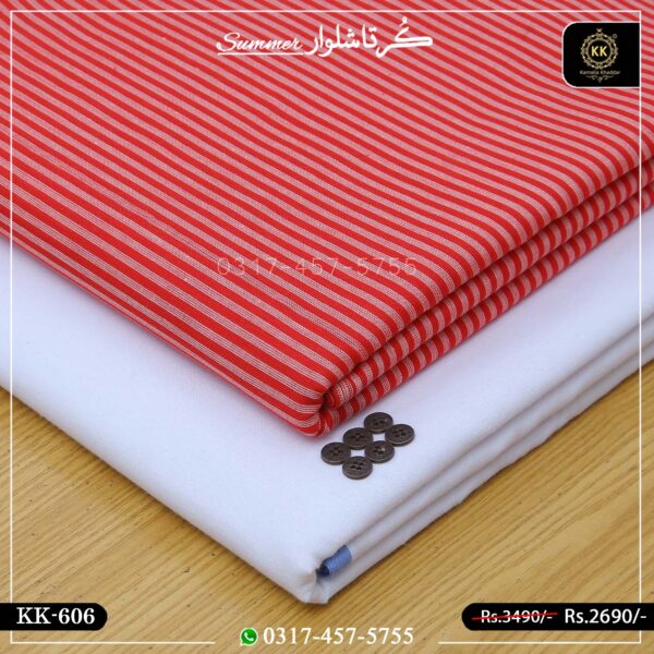 KK-606 Lining Premium Khaddar Kurta With White Shalwar
