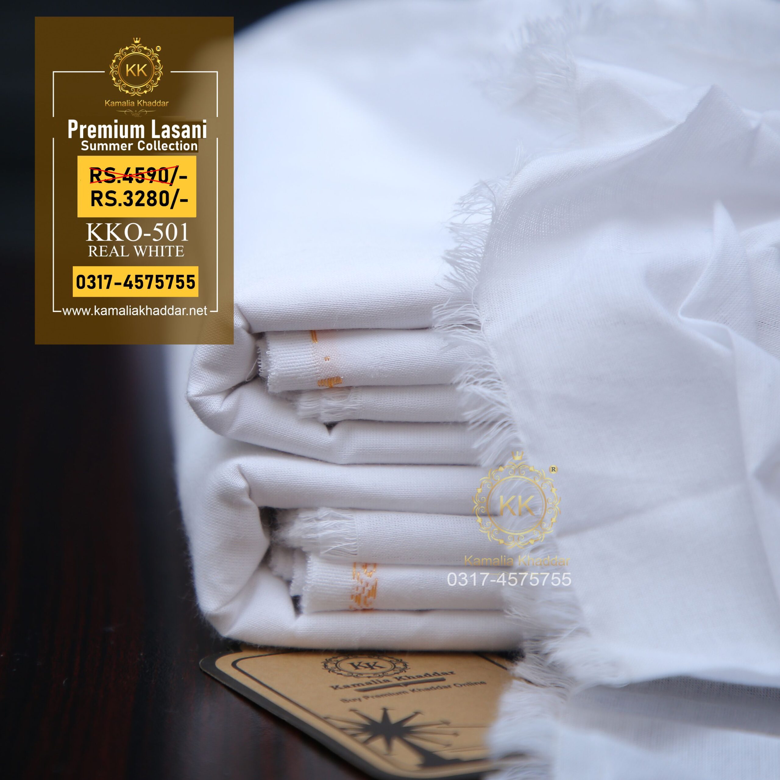 KKO-501 Real White Premium Lasani Summer Khaddar KKO-501 Real White Premium Lasani Summer Khaddar