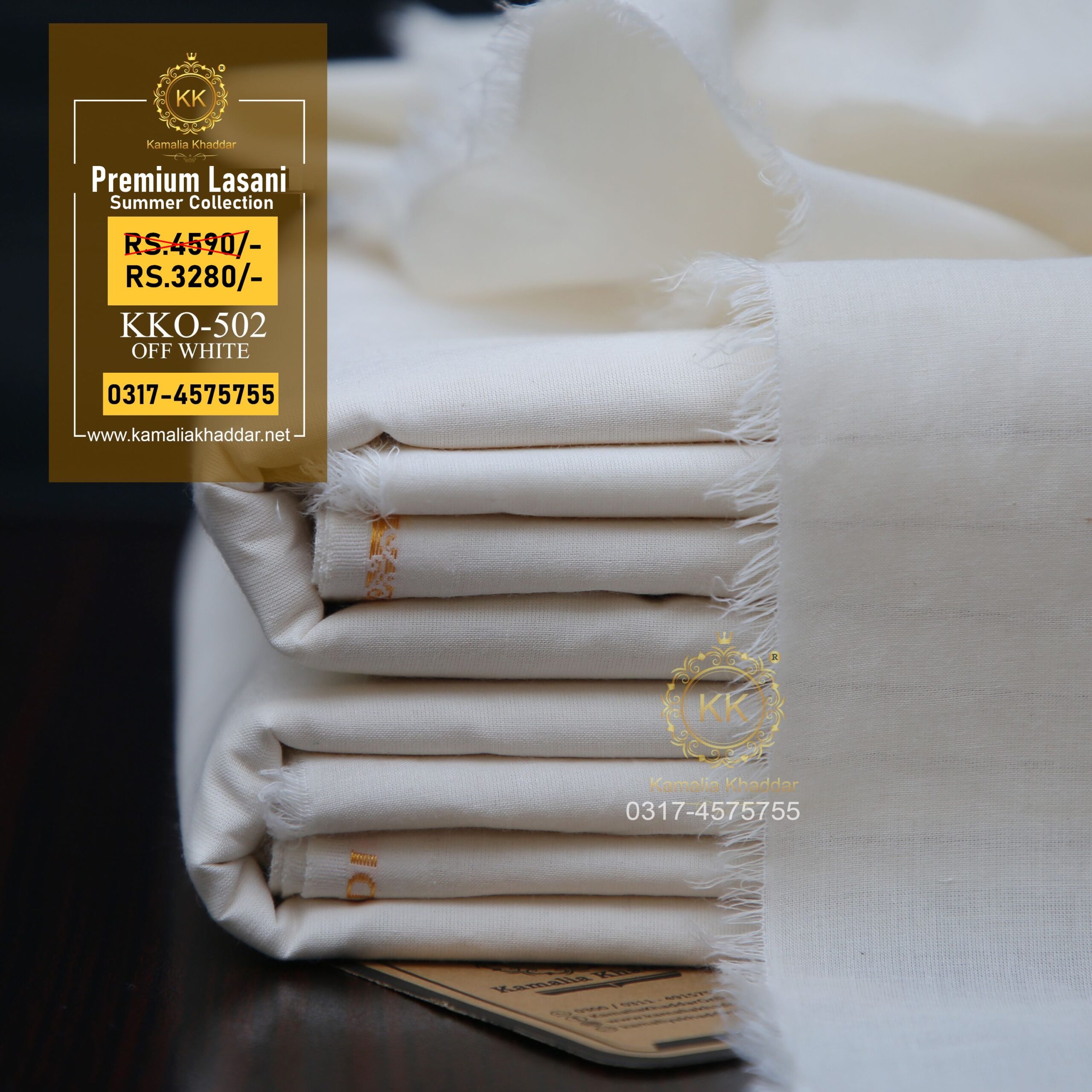 KKO-502 Off-White Premium Lasani Summer Khaddar KKO-502 Off-White Premium Lasani Summer Khaddar